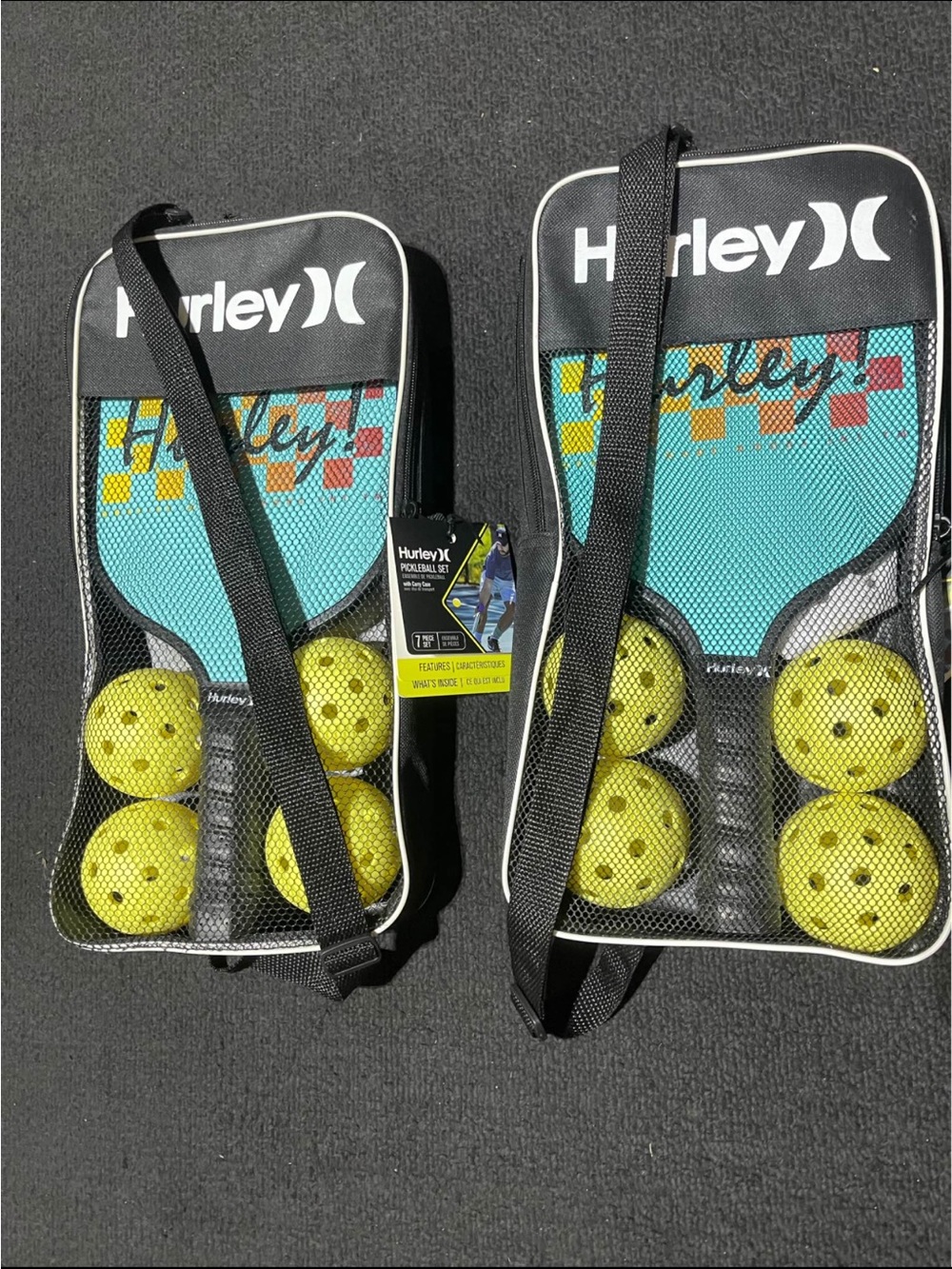 Pickleball Paddle Set (2) Hurley โ Teal & Yellow 4 paddles 8 balls total! NWT